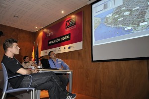 Jos Mara Molina e Ivn Snchez, de Digital Mind, y Pablo Pineda, arquelogo e ilustrador expusieron el modelado de escenarios de la ciudad romana de Carthago Nova 